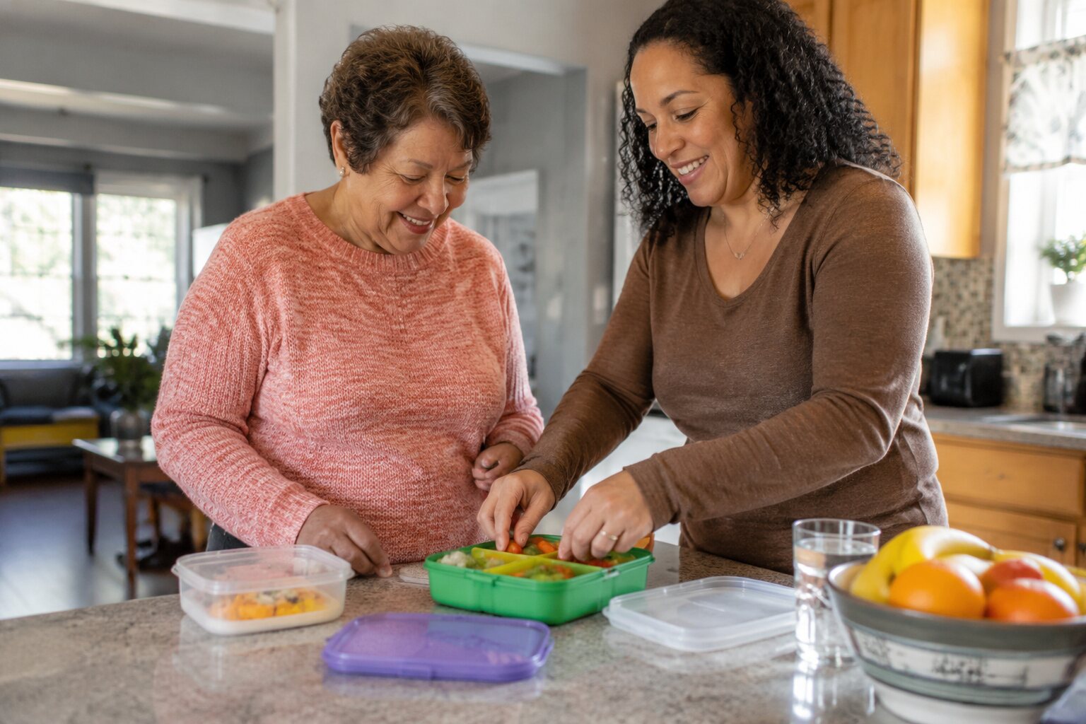 Family caregiver preparing a healthy meal with an older adult in Springfield